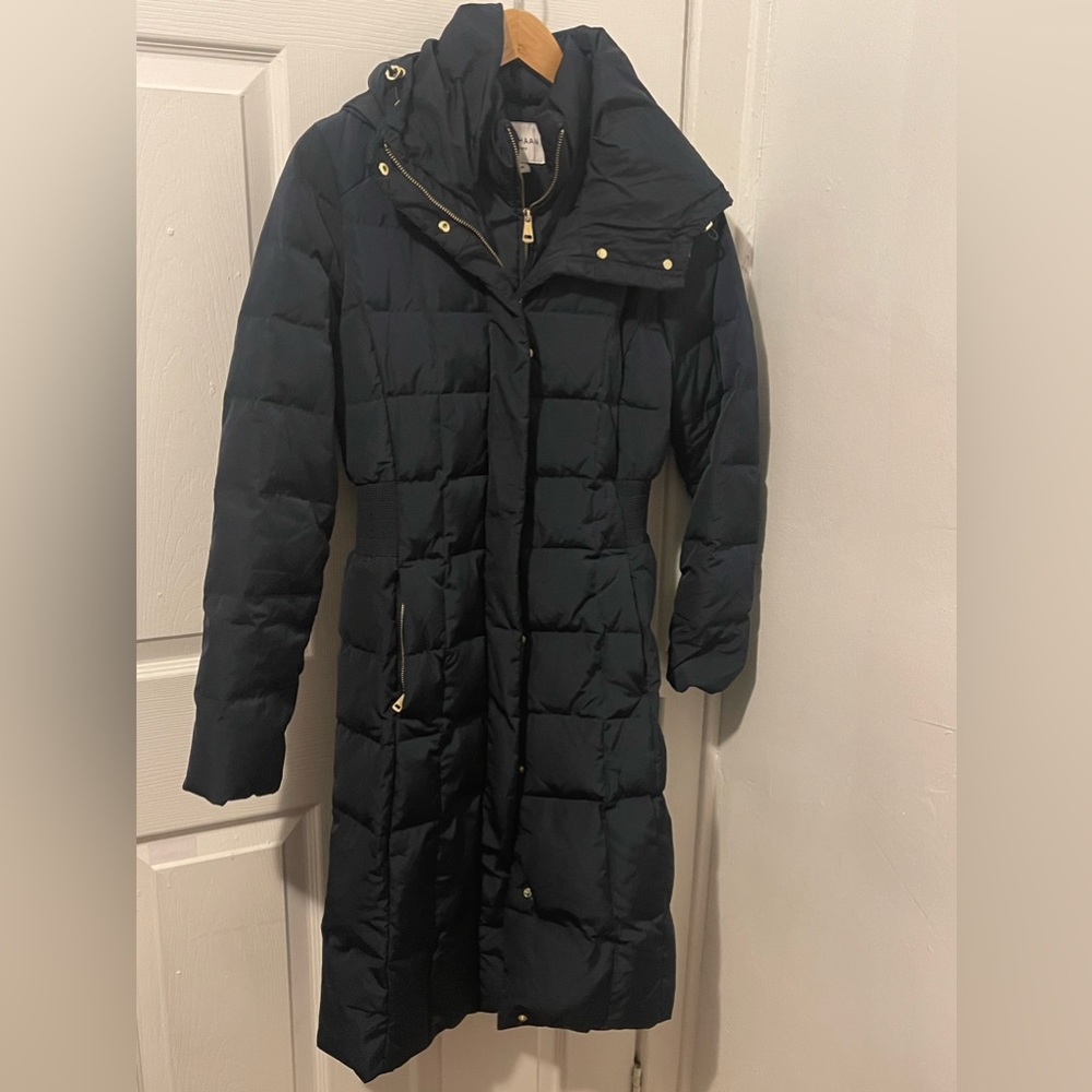 Cole Haan women’s size small blue hooded coat. SEE NOTES.